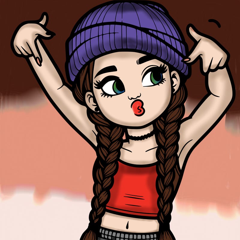 realistic teenage girl with braids and a beanie and crop top doing 🫶🏼