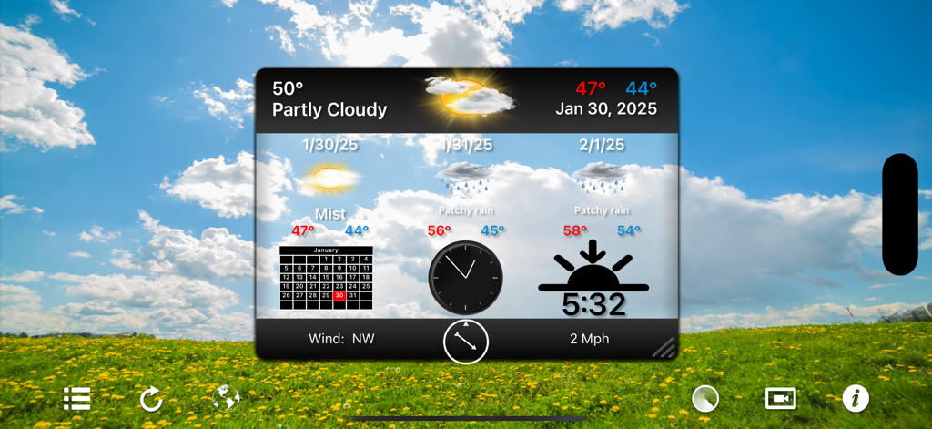 Motion Weather 4K - Ultra HD - Motion Weather 4K dashboard displaying a three day forecast over a sunny field background