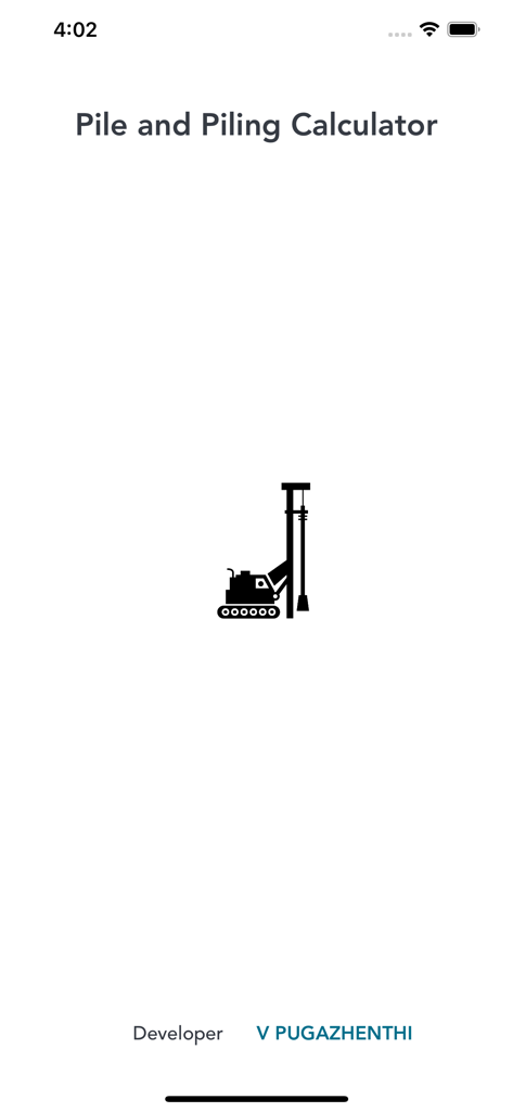 Splash screen of Pile and Piling Calculator app with a pile driver icon