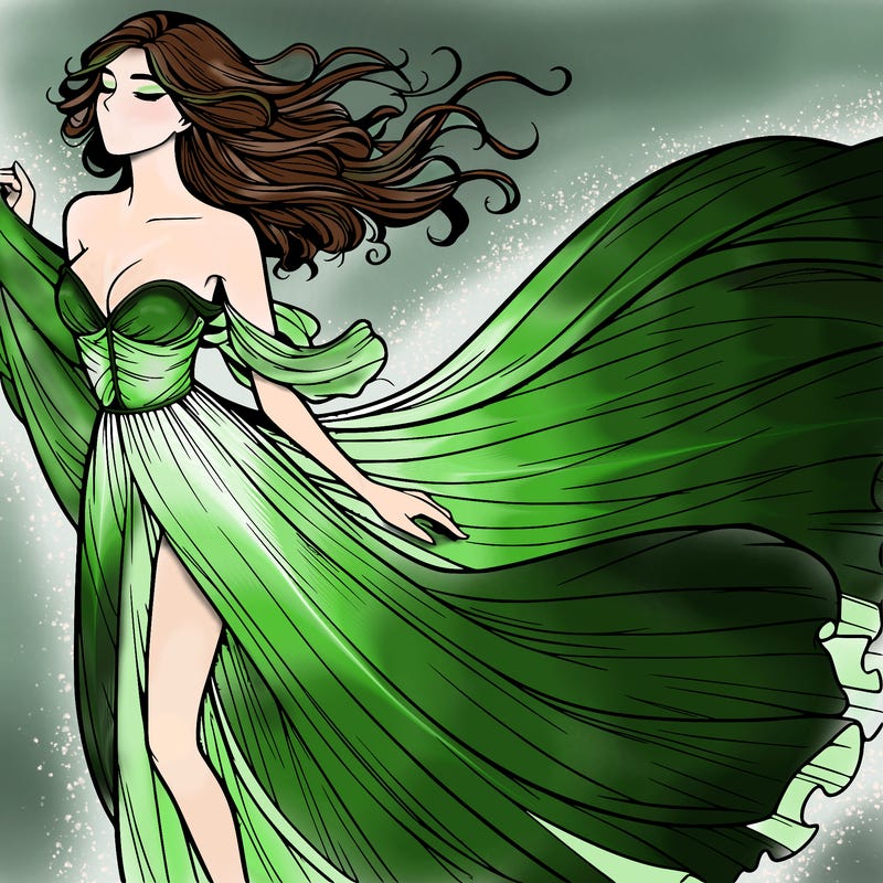 realistic woman in dress flowing the the wind