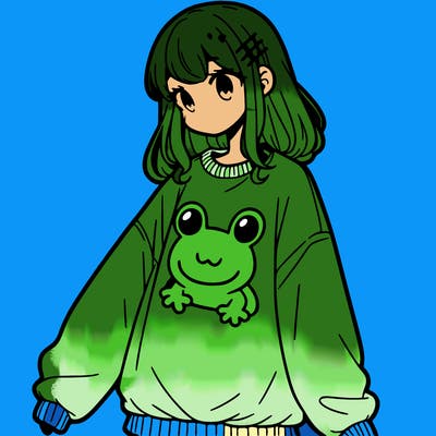 girl wearing frogging sweatshirt