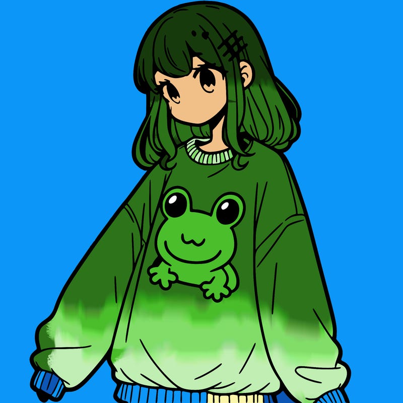 girl wearing frogging sweatshirt