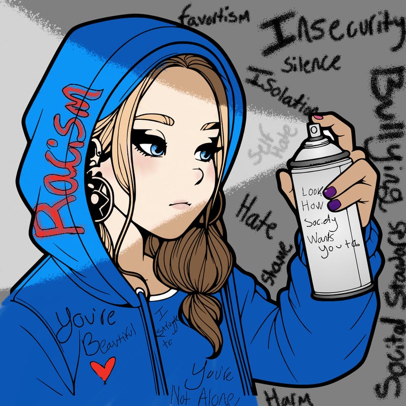 a realistic girl, spray painting