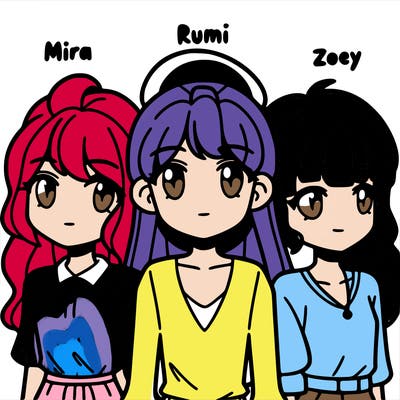 mira, rumi, and zoey