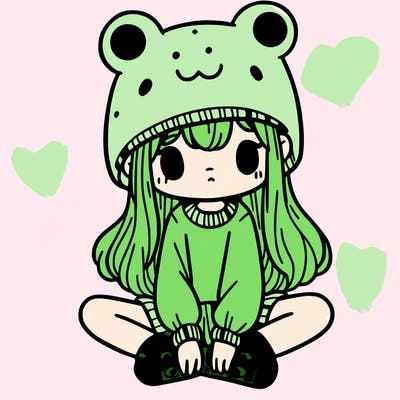 a girl wearing a frog hat and some frog socks