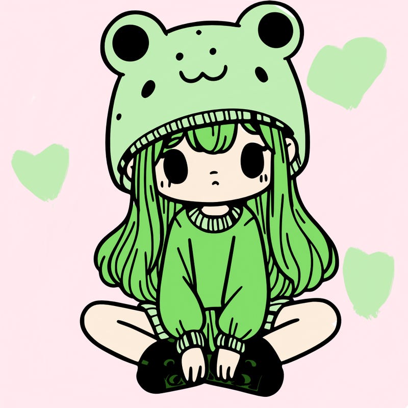 a girl wearing a frog hat and some frog socks