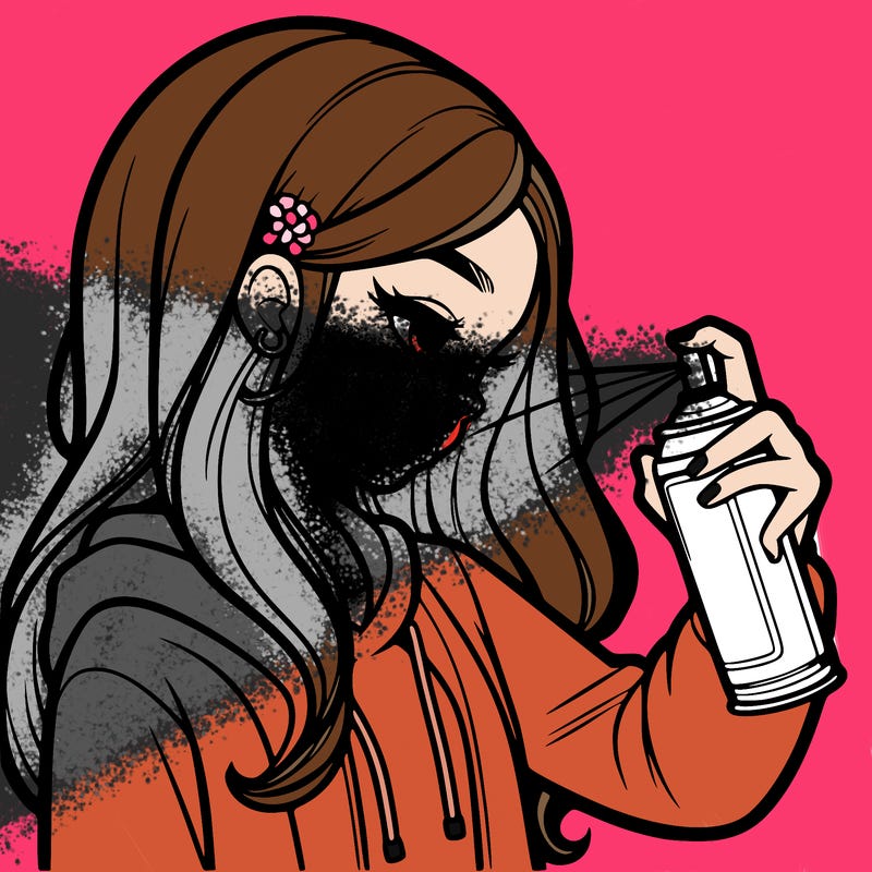 a realistic girl spray painting