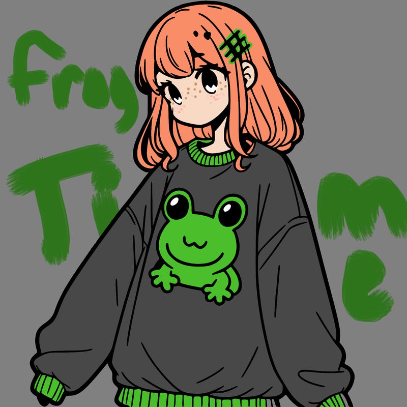 girl wearing frogging sweatshirt