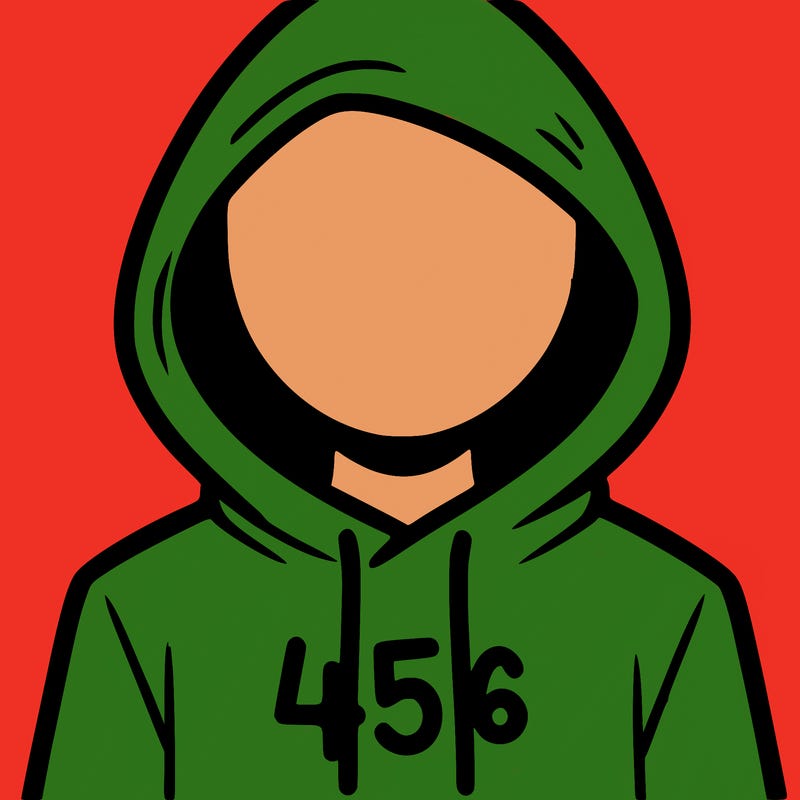 a person with non face waering a hoodie with a 456 symbol