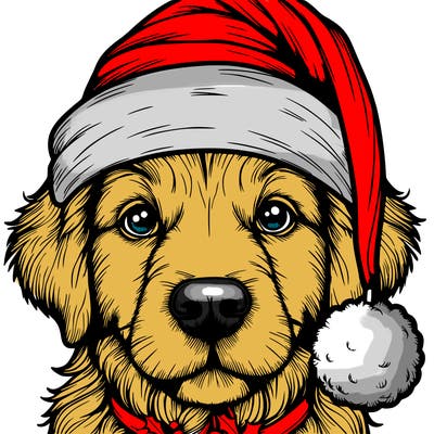 realistic dog with a christmas hat