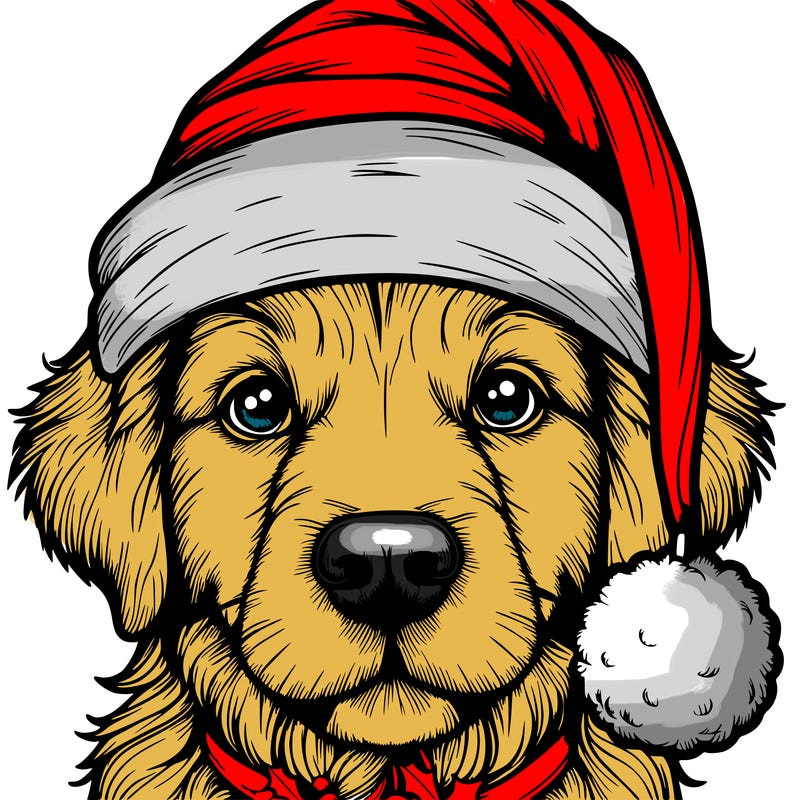 realistic dog with a christmas hat