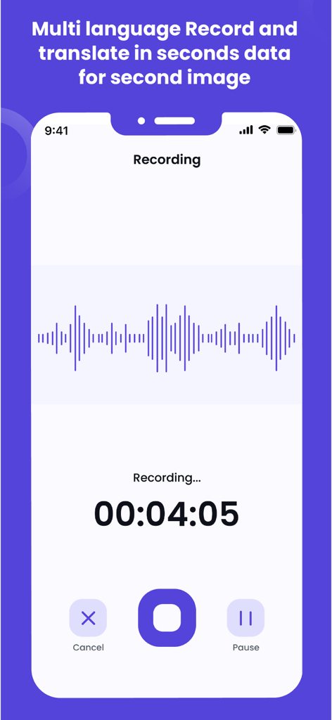 Voice Notes Ai-Speech to Text - 오디오 파형 및 타이머가 있는 Voice Notes Ai 앱 녹음 화면
