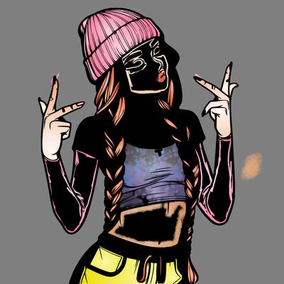 realistic teenage girl with braids and a beanie and crop top doing 🫶🏼