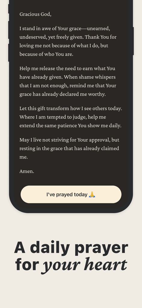 Bible Verse Widget & Prayer - Uma tela móvel mostrando uma oração diária para o coração do aplicativo Widget de Versículos Bíblicos