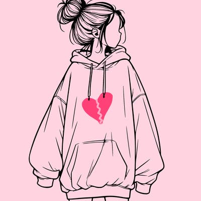 realistic girl with a oversized sweatshirt on and a bun