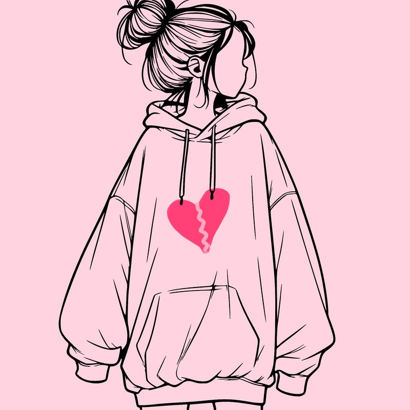 realistic girl with a oversized sweatshirt on and a bun