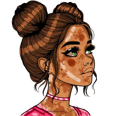 realistic girl with buns on the top of her head