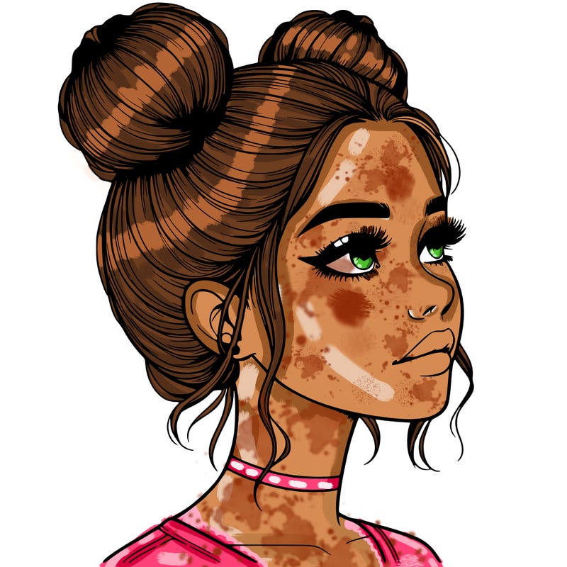 realistic girl with buns on the top of her head