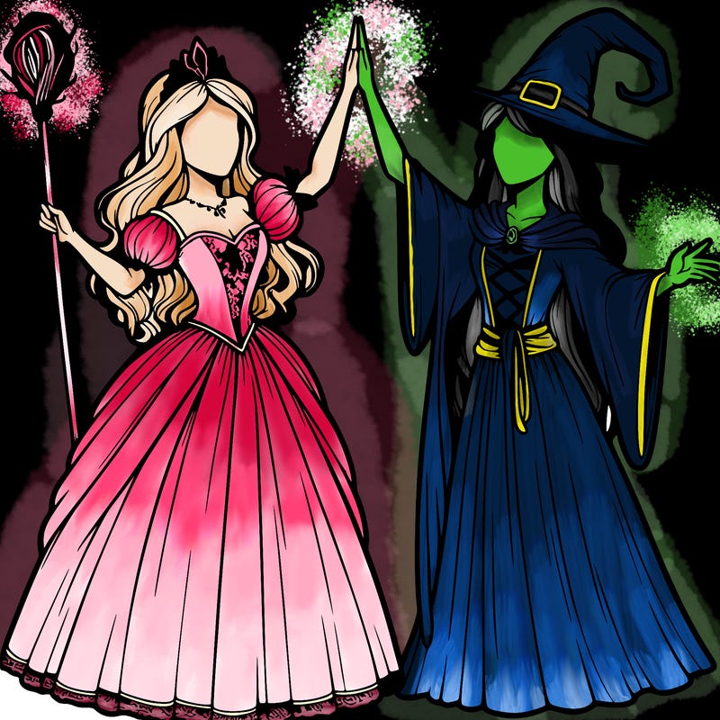detailed realistic split of a princess and a witch