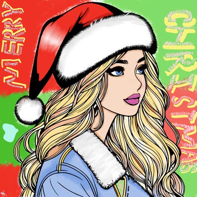 realistic girl in santa hat