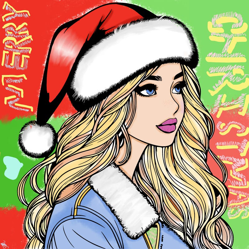 realistic girl in santa hat