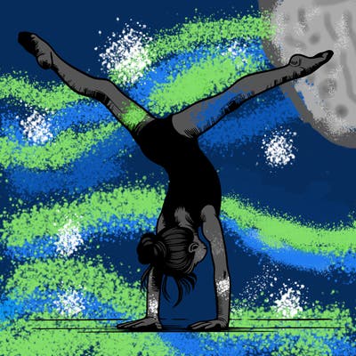 realistic gymnastic hand stand girl in four splits