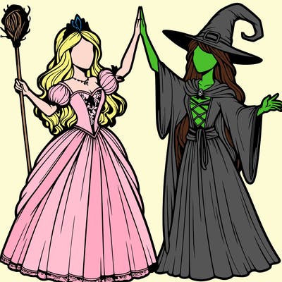 detailed realistic split of a princess and a witch
