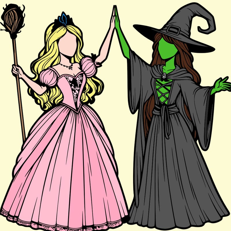 detailed realistic split of a princess and a witch