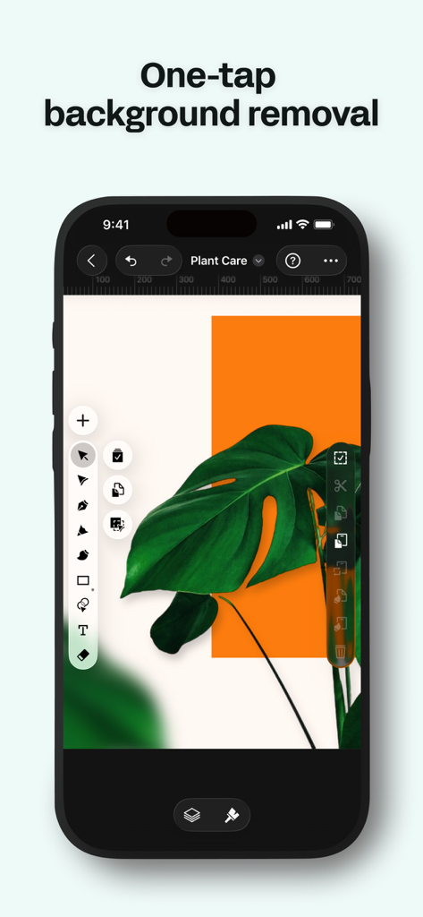 Smartphone screen displaying the one-tap background removal tool in Linearity Curve