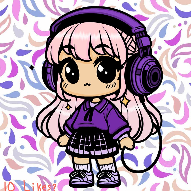 cute y2k chibi-wearing headphones