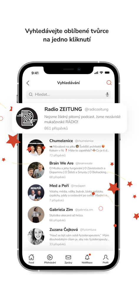 Forendors - Mobile app screen showing a search list of various independent creators on the Forendors platform