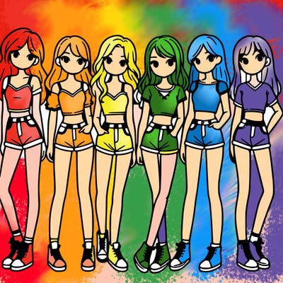 a group of girls wearing crop tops and shorts