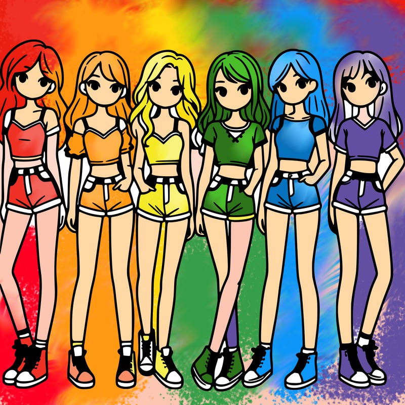a group of girls wearing crop tops and shorts