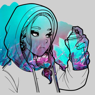 a realistic girl, spray painting