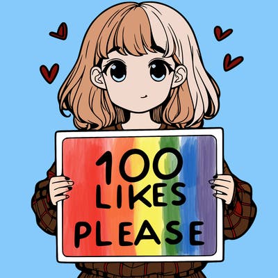 a girl holding a sign saying 100 likes please