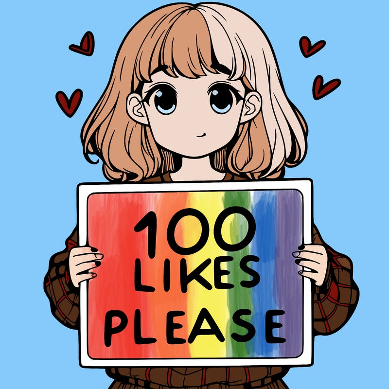 a girl holding a sign saying 100 likes please