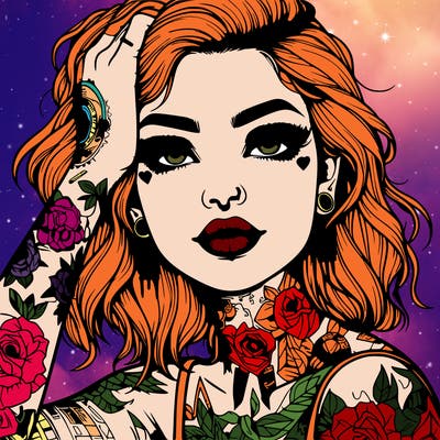 realistic girl with tattoos all over