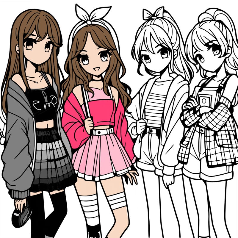 teen manga girls group of 4