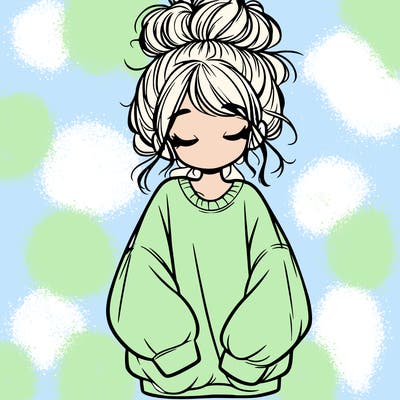 girl with baggy sweatshirt and messy bun