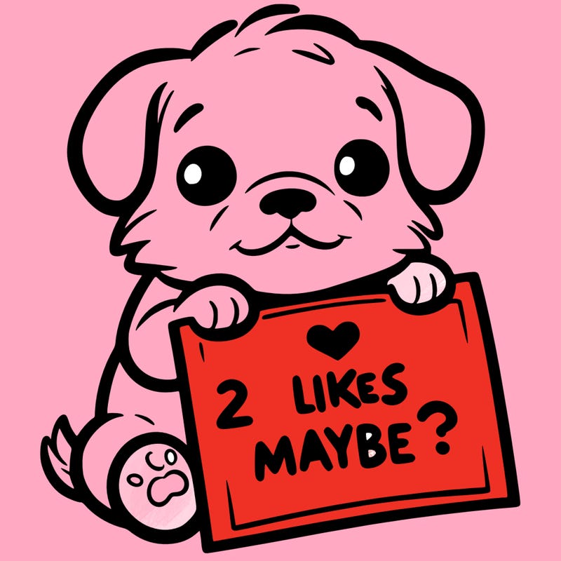 a puppy holding a sign that says 2 likes maybe?