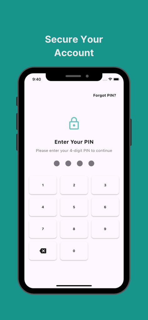 Day-to-day Expenses - Pantalla de inicio de sesión segura con un teclado numérico de 4 dígitos para la aplicación Gastos Diarios.