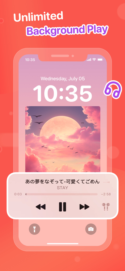 iPhone lock screen showing the background music playback feature of the Bubble Player app