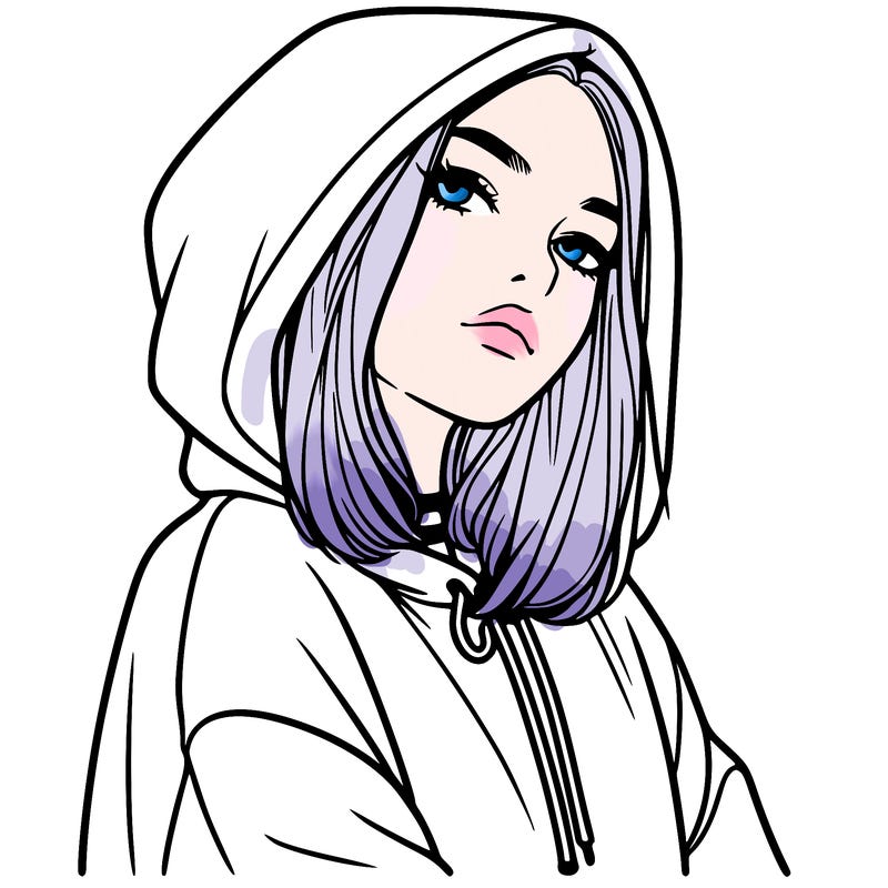 a realistic girl in a hoodie