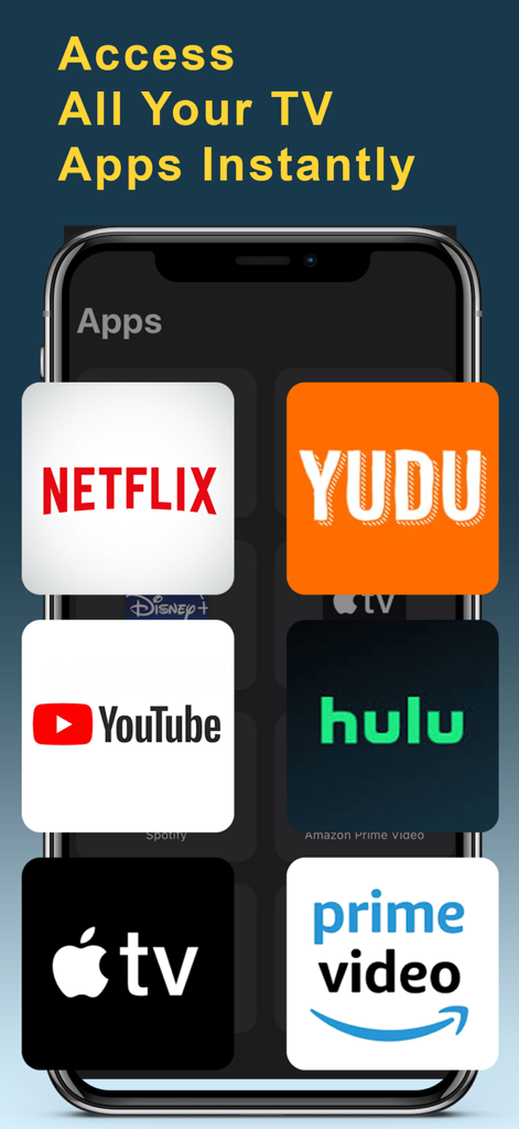 Universal TV Remote Control - Universal TV remote app screen showing quick access to popular streaming services like Netflix and YouTube