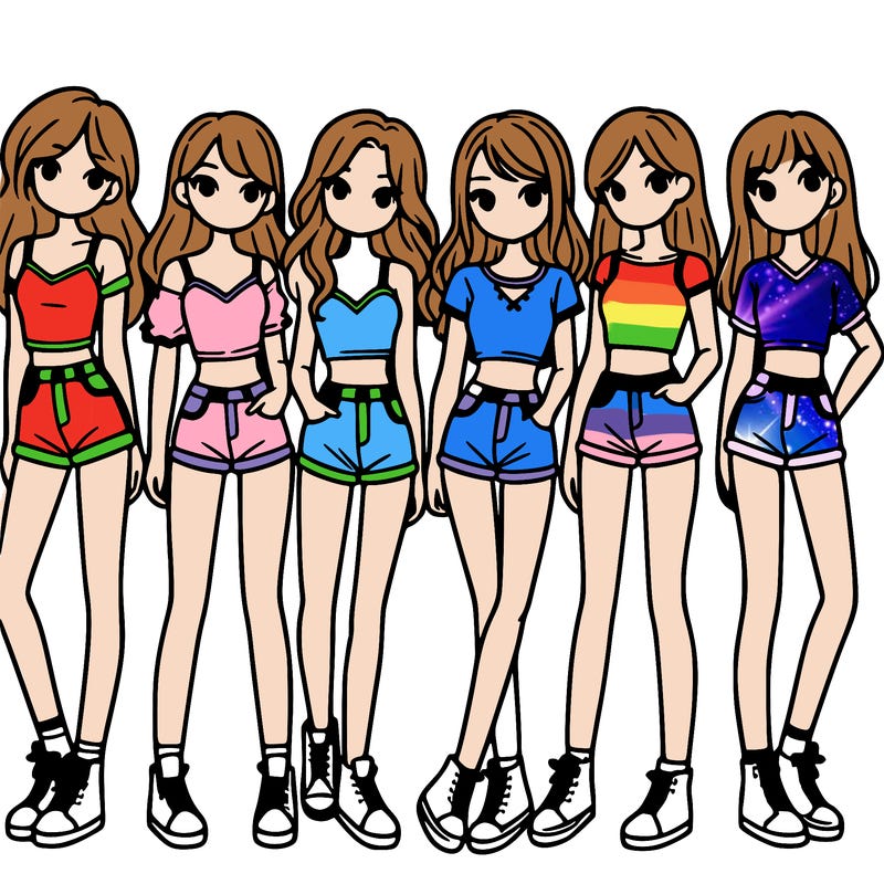 a group of girls wearing crop tops and shorts