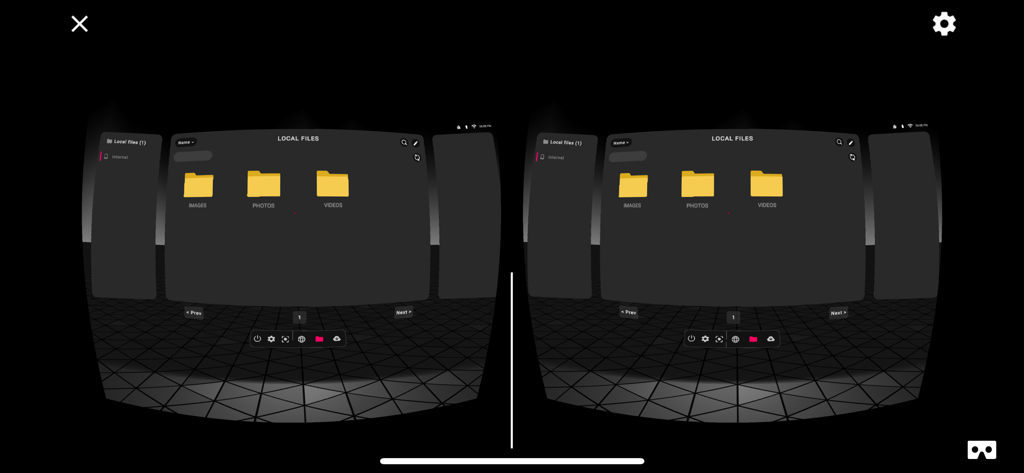 PLAY'A - Stereoscopic view of the Playa VR app local files browser screen