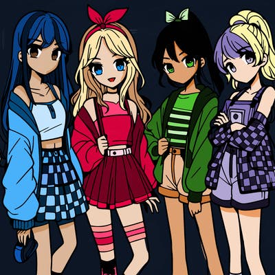 teen manga girls group of 4