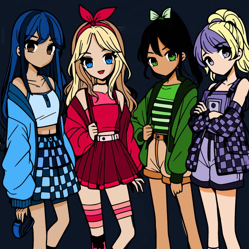 teen manga girls group of 4