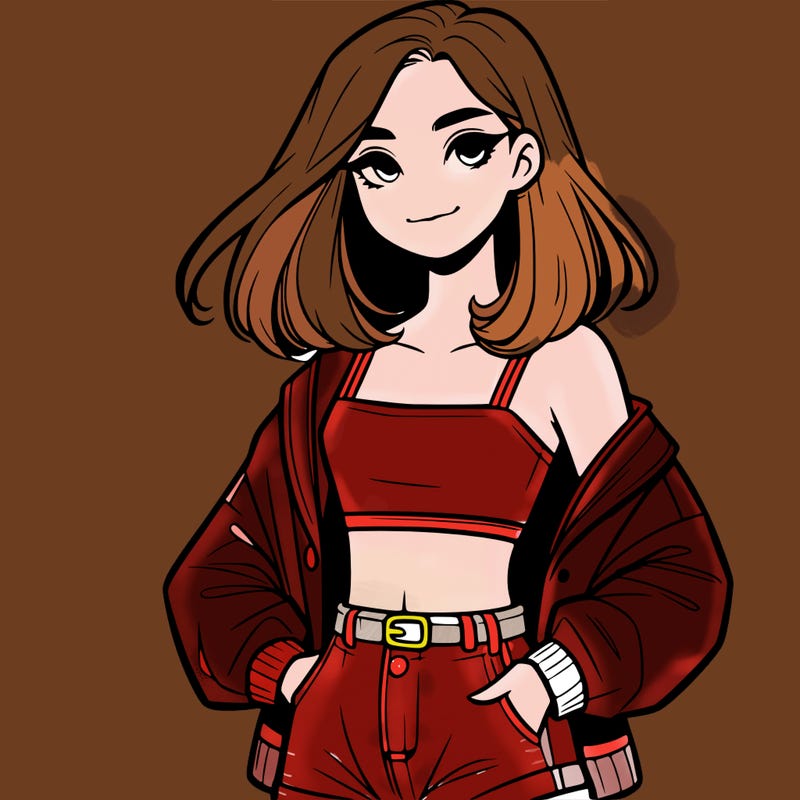 a realistic girl with a crop top and short shorts in an open jacket