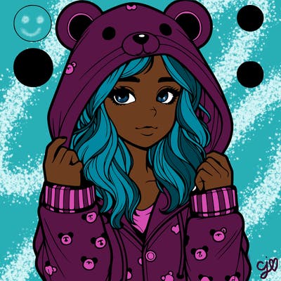 realistic girl in a animal pjs hoodie